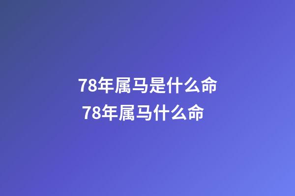 78年属马是什么命 78年属马什么命